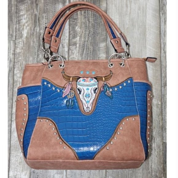 Blue Western Longhorn Embroidered Purse - Picture 3 of 12
